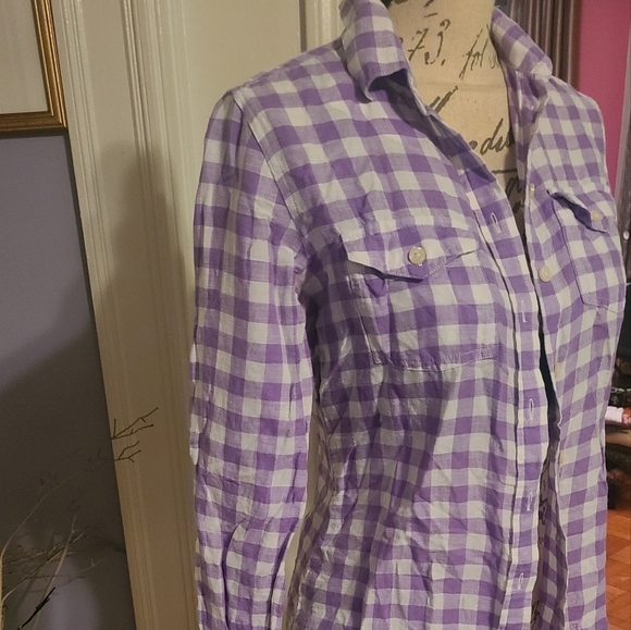 BANANA REPUBLIC PURPLE WHITE PLAID FITTED BUTTON DOWN XS NEW. Hp🔥🔥🔥 - Picture 3 of 5